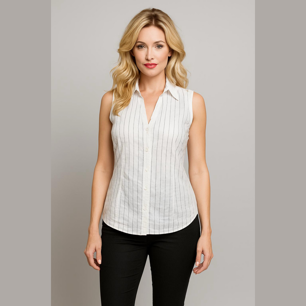 Nine Britton Women's White Pinstripe Button Down Shirt